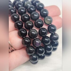 10mm Rainbow Obsidian Beaded Bracelet • Protection Grounding Crystal Jewelry
